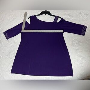 Belldini Deep Purple Cold Shoulder Top with embellishments.